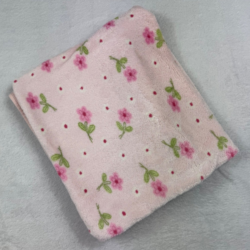 Child of Mine by Carters Baby Blanket Pink Floral Polka Dot Plush Fleece CM4650G